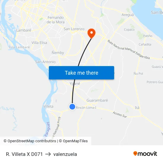 R. Villeta X D071 to valenzuela map