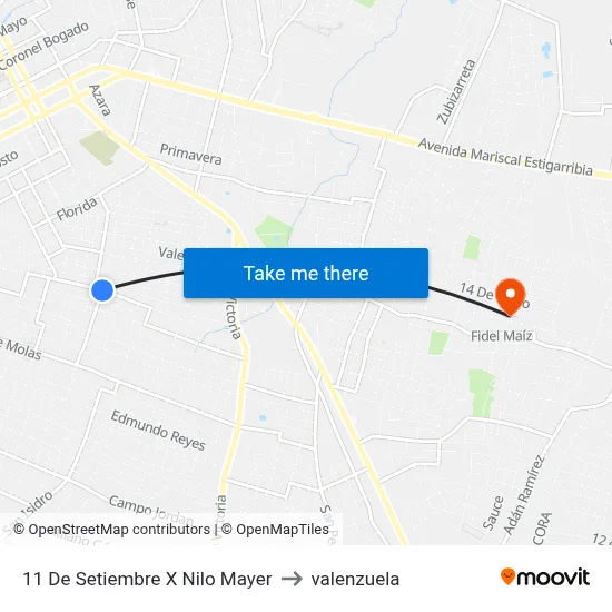 11 De Setiembre X Nilo Mayer to valenzuela map