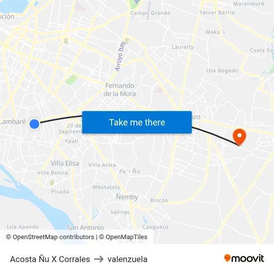 Acosta Ñu X Corrales to valenzuela map