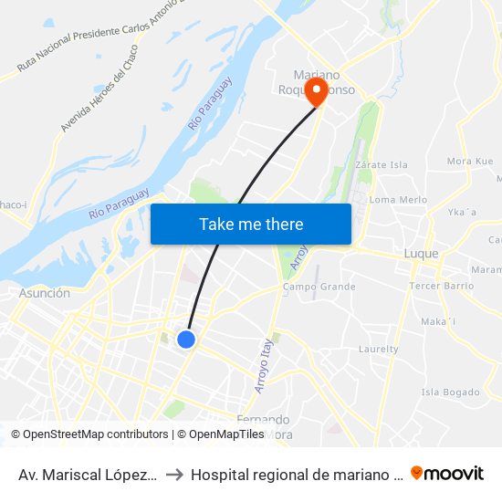 Av. Mariscal López X Bulnes to Hospital regional de mariano roque alonzo map