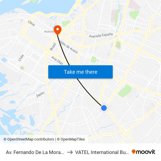 Av. Fernando De La Mora X Av. República Argentina to VATEL International Business School Paraguay map