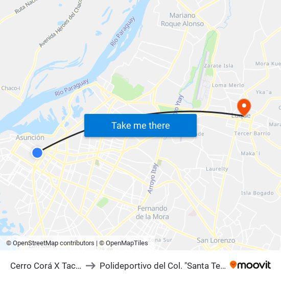 Cerro Corá X Tacuary to Polideportivo del Col. "Santa Teresita" map