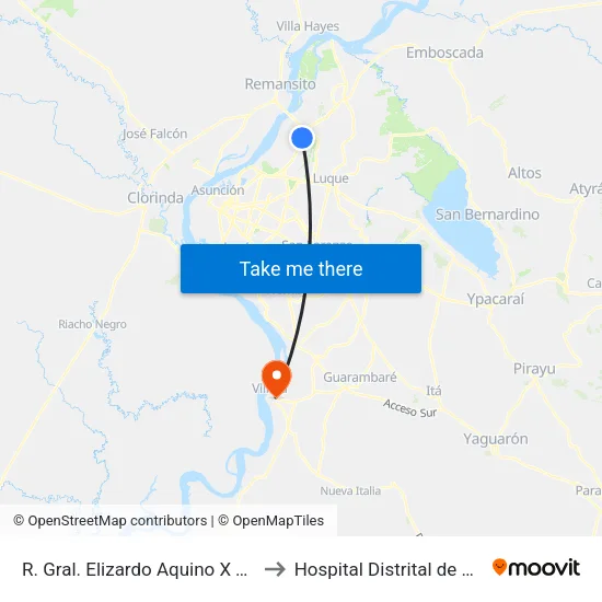 R. Gral. Elizardo Aquino X Toledo to Hospital Distrital de Villeta map