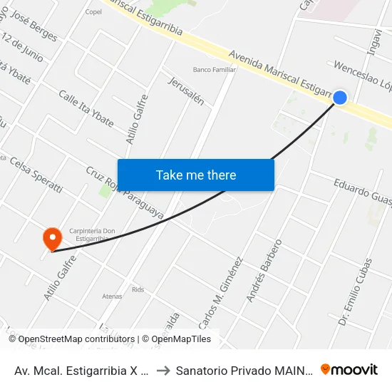 Av. Mcal. Estigarribia X Ingavi to Sanatorio Privado MAINCOOP map
