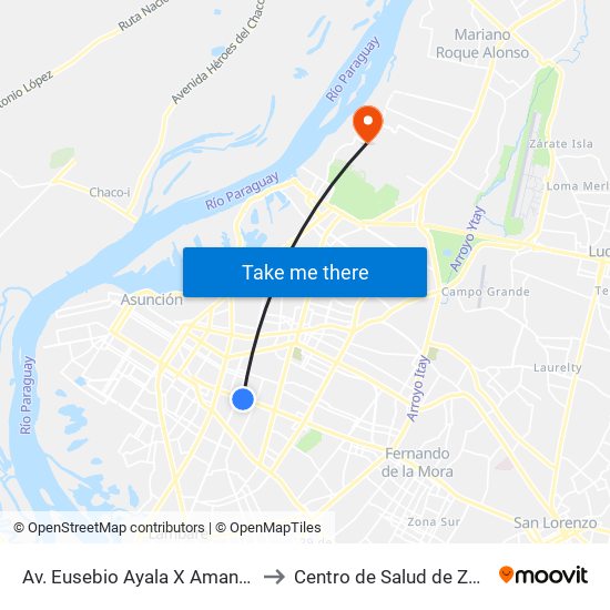 Av. Eusebio Ayala X Amancio González to Centro de Salud de Zeballos Cué map