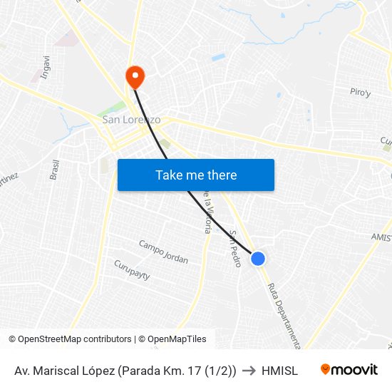 Av. Mariscal López (Parada Km. 17 (1/2)) to HMISL map