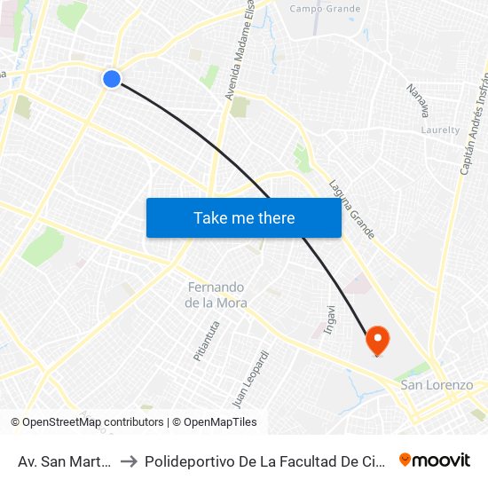 Av. San Martín X Austria to Polideportivo De La Facultad De Ciencias Exactas Y Naturales map