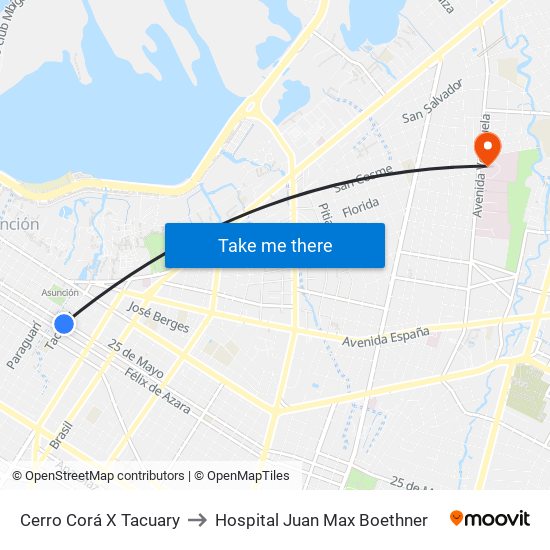 Cerro Corá X Tacuary to Hospital Juan Max Boethner map