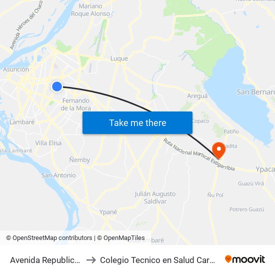 Avenida Republica Argentina, 201 to Colegio Tecnico en Salud Carmen Casco de Lara Castro map
