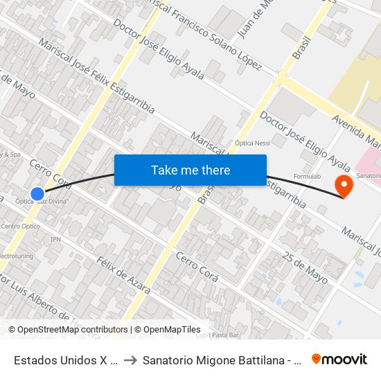 Estados Unidos X Azara to Sanatorio Migone Battilana - Pediatría map