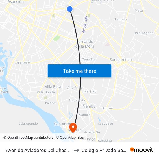 Avenida Aviadores Del Chaco, 1669 to Colegio Privado San Blas map