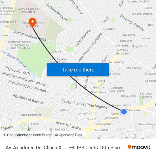 Av. Aviadores Del Chaco X Frutos De González to IPS Central 5to Piso -  Clínica Médica map
