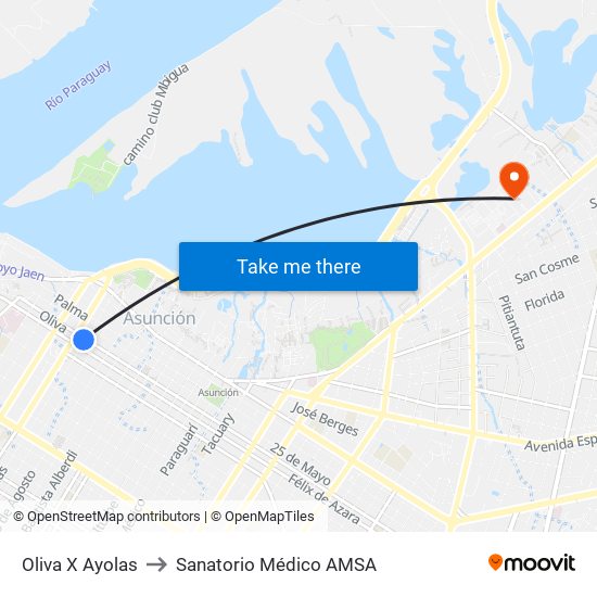 Oliva X Ayolas to Sanatorio Médico AMSA map