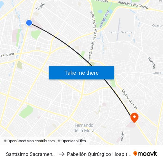 Santísimo Sacramento X Lombardo to Pabellón Quirúrgico Hospital Materno Infantil map
