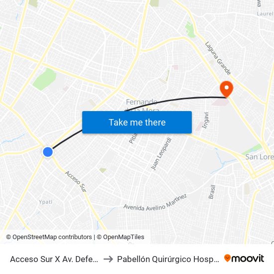 Acceso Sur X Av. Defensores Del Chaco to Pabellón Quirúrgico Hospital Materno Infantil map
