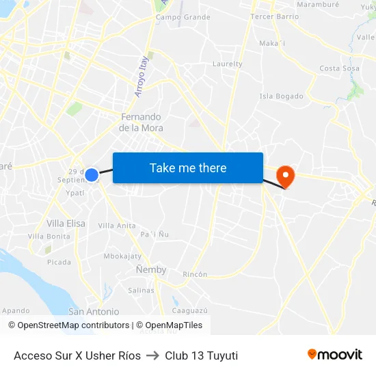 Acceso Sur X Usher Ríos to Club 13 Tuyuti map