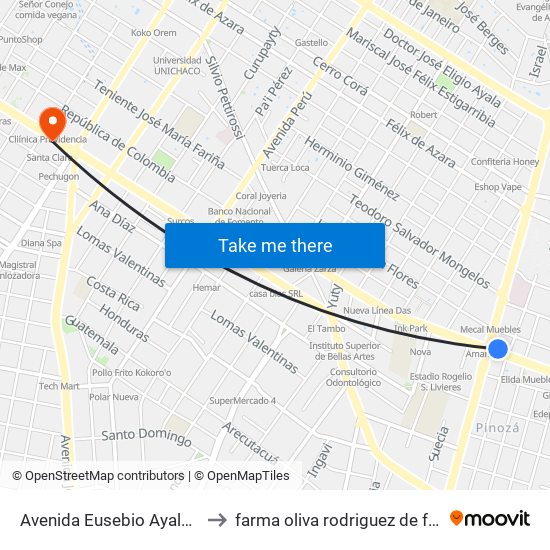 Avenida Eusebio Ayala, 995 to farma oliva rodriguez de francia map