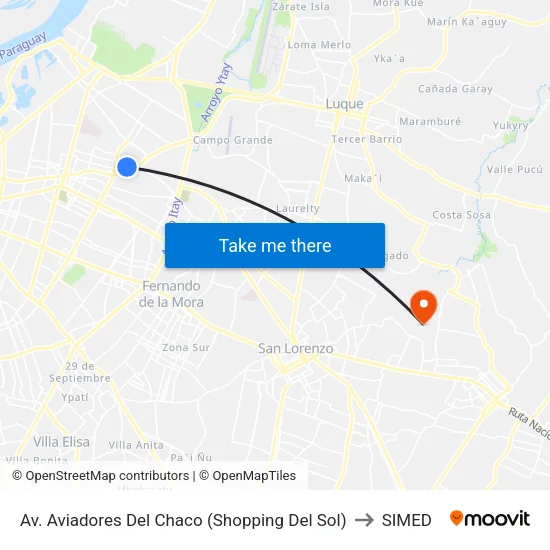 Av. Aviadores Del Chaco (Shopping Del Sol) to SIMED map