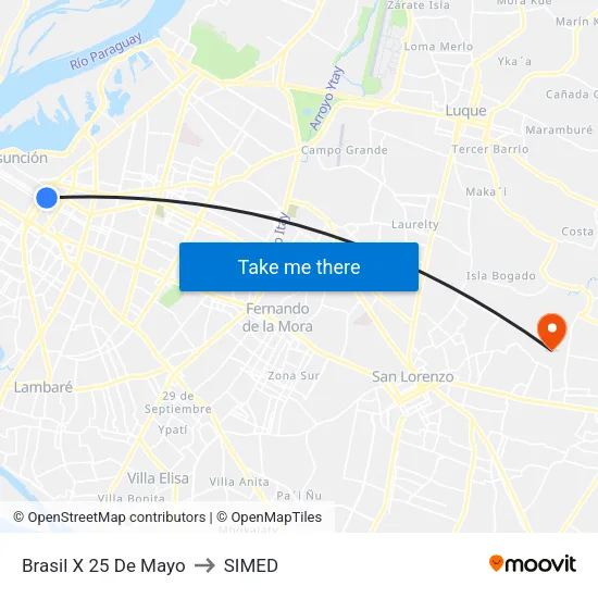 Brasil X 25 De Mayo to SIMED map