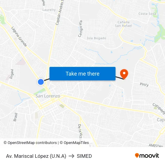 Av. Mariscal López (U.N.A) to SIMED map