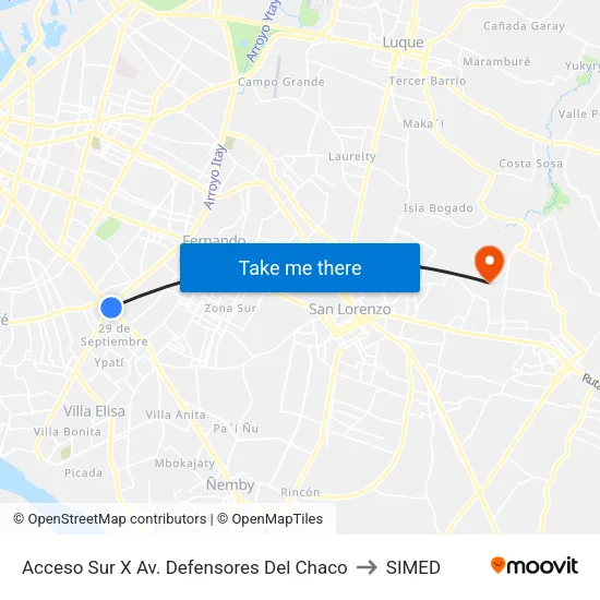 Acceso Sur X Av. Defensores Del Chaco to SIMED map