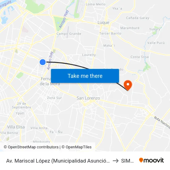 Av. Mariscal López (Municipalidad Asunción) to SIMED map