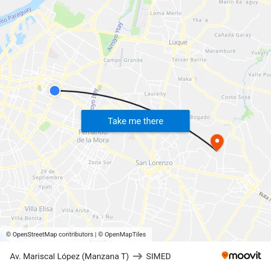 Av. Mariscal López (Manzana T) to SIMED map