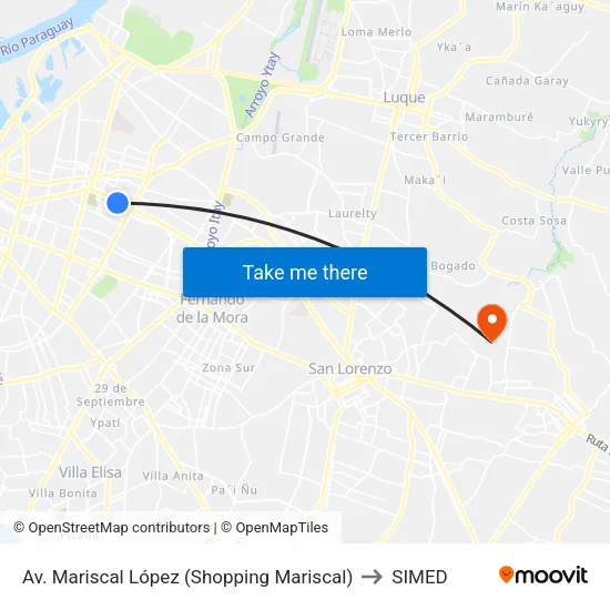 Av. Mariscal López (Shopping Mariscal) to SIMED map