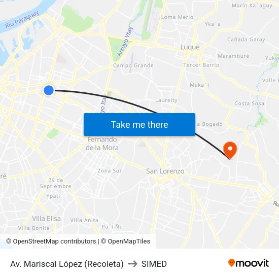 Av. Mariscal López (Recoleta) to SIMED map