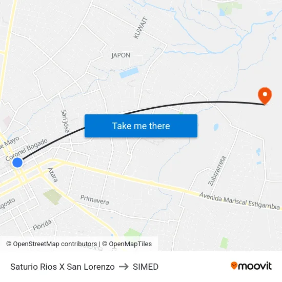 Saturio Rios X San Lorenzo to SIMED map