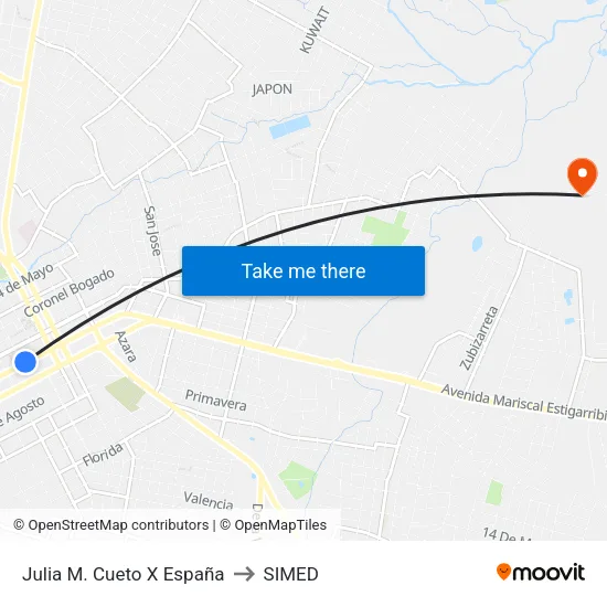 Julia M. Cueto X España to SIMED map