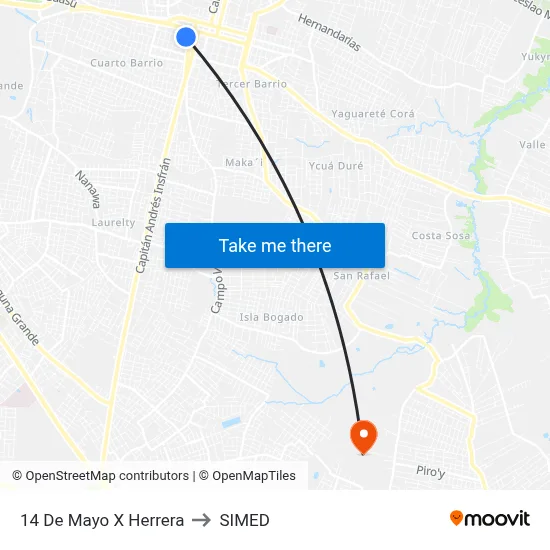 14 De Mayo X Herrera to SIMED map