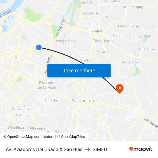 Av. Aviadores Del Chaco X San Blas to SIMED map