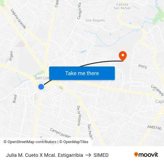 Julia M. Cueto X Mcal. Estigarribia to SIMED map