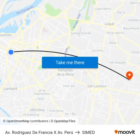 Av. Rodriguez De Francia X Av. Perú to SIMED map