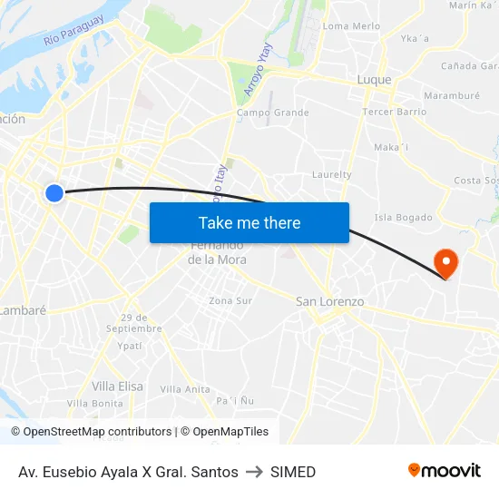 Av. Eusebio Ayala X Gral. Santos to SIMED map
