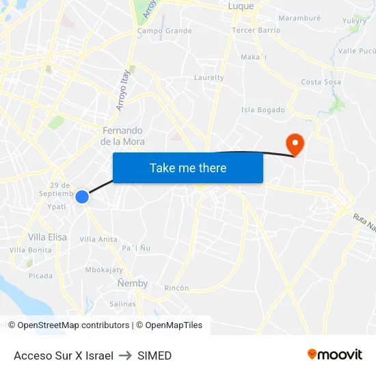 Acceso Sur X Israel to SIMED map