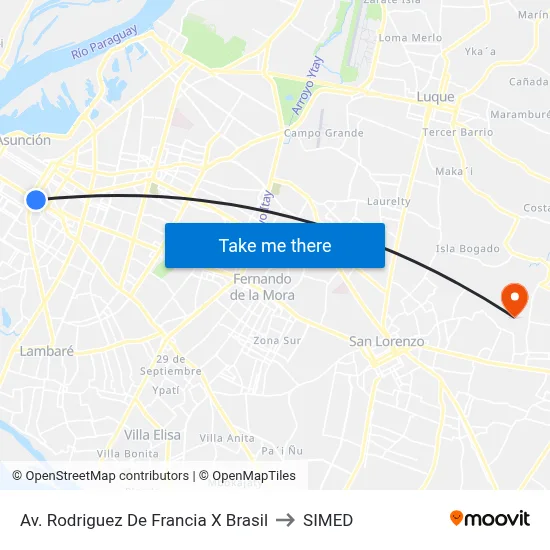 Av. Rodriguez De Francia X Brasil to SIMED map