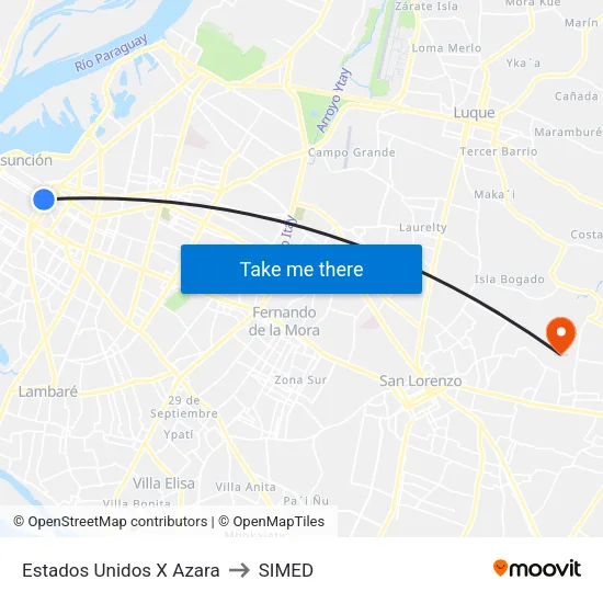 Estados Unidos X Azara to SIMED map