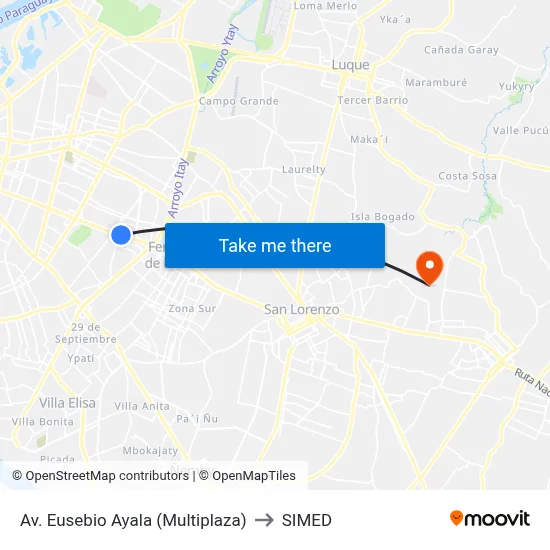 Av. Eusebio Ayala (Multiplaza) to SIMED map