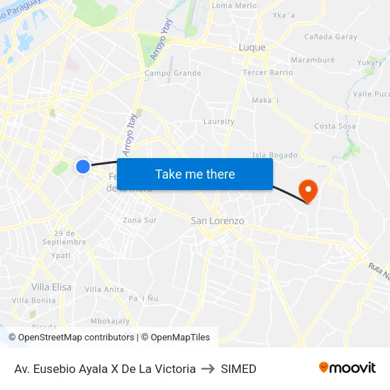 Av. Eusebio Ayala X De La Victoria to SIMED map