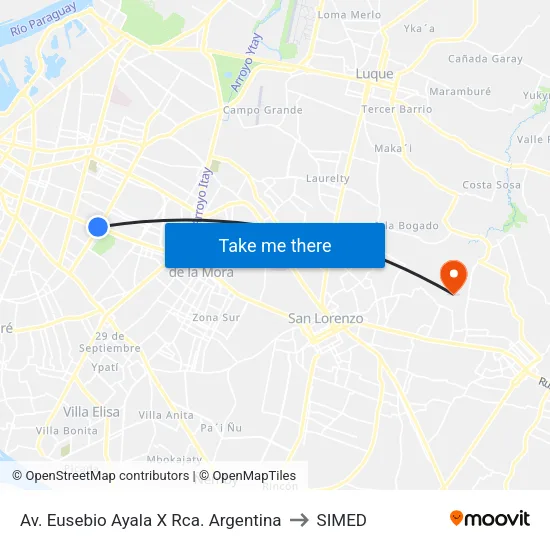 Av. Eusebio Ayala X Rca. Argentina to SIMED map