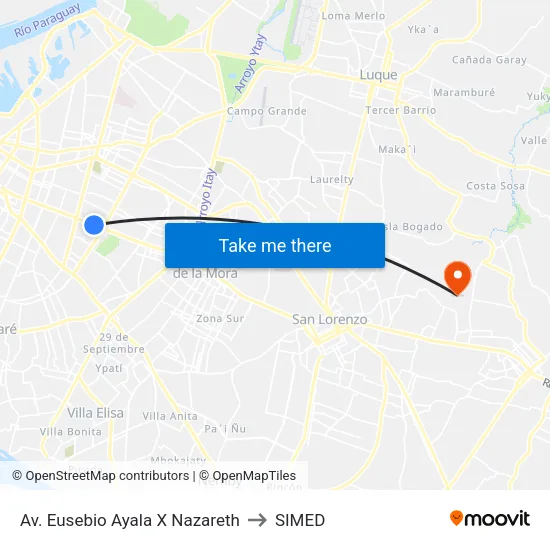 Av. Eusebio Ayala X Nazareth to SIMED map