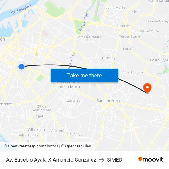 Av. Eusebio Ayala X Amancio González to SIMED map