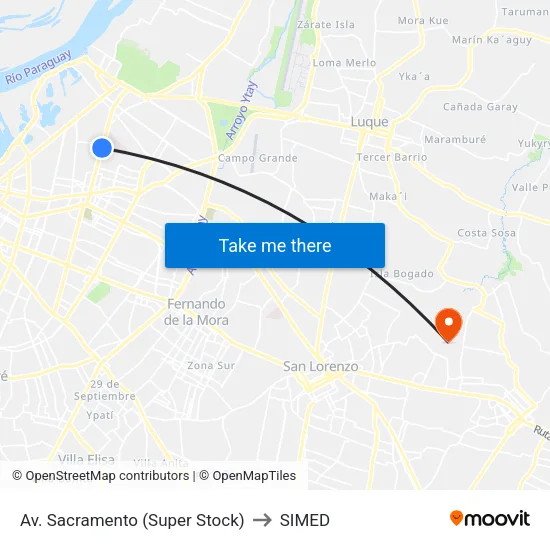 Av. Sacramento (Super Stock) to SIMED map
