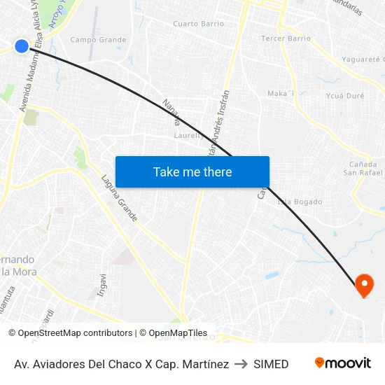 Av. Aviadores Del Chaco X Cap. Martínez to SIMED map