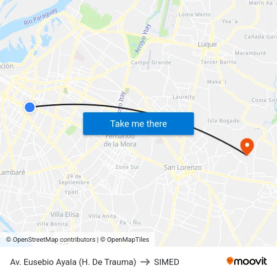 Av. Eusebio Ayala (H. De Trauma) to SIMED map