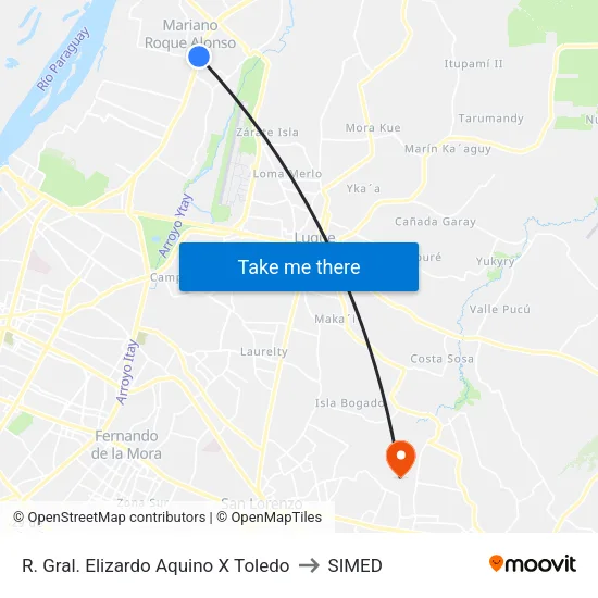 R. Gral. Elizardo Aquino X Toledo to SIMED map