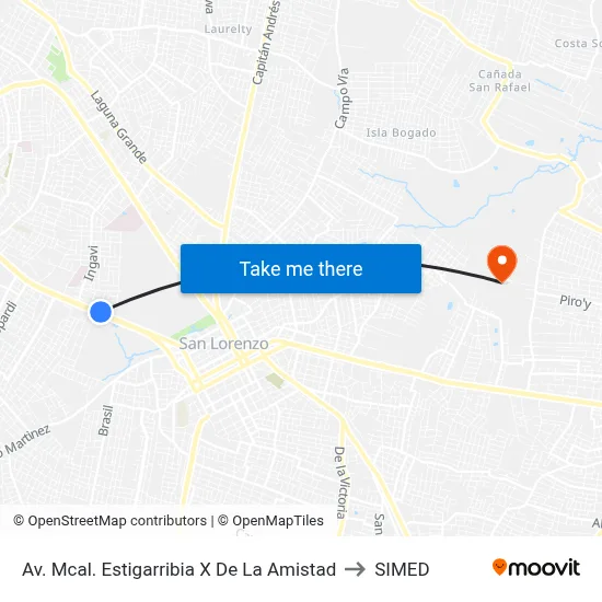 Av. Mcal. Estigarribia X De La Amistad to SIMED map