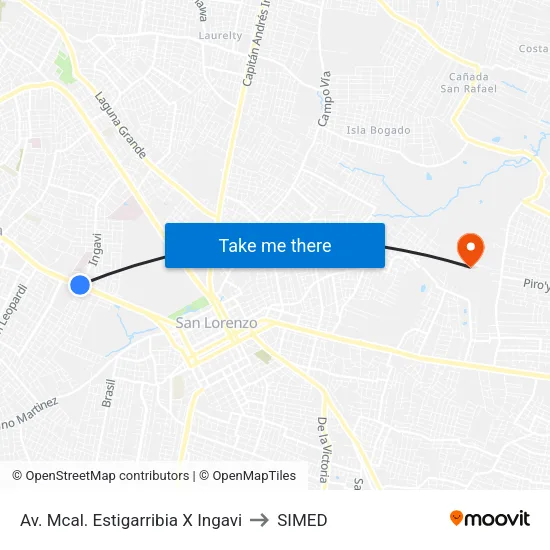 Av. Mcal. Estigarribia X Ingavi to SIMED map